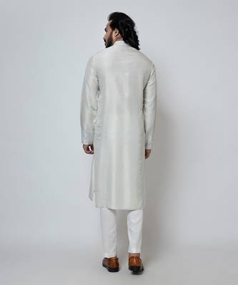 Ice grey silk kurta pajama 5