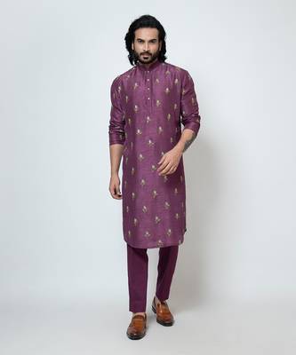 Plum silk kurta pajama 1