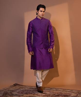 Grape purple silk bandhgala set 2