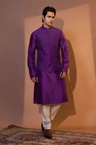 Grape purple silk bandhgala set