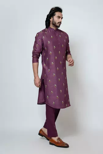 Plum silk kurta pajama