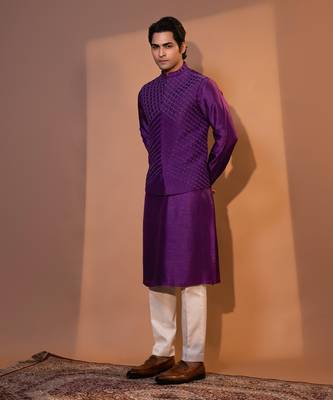 Grape purple silk bandhgala set 3