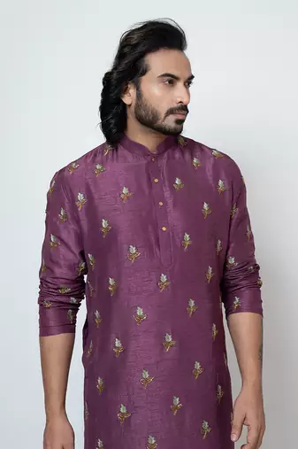 Plum silk kurta pajama