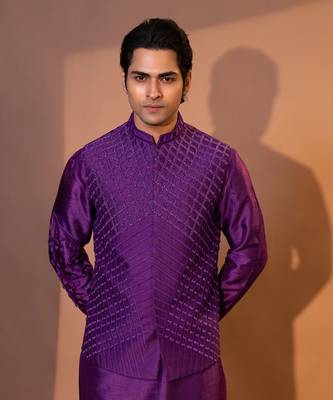 Grape purple silk bandhgala set 4