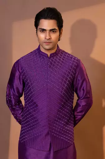Grape purple silk bandhgala set