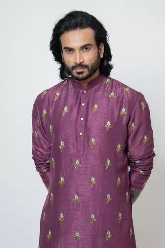 Plum silk kurta pajama