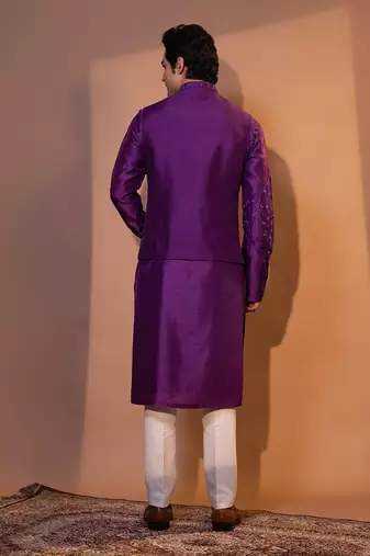 Grape purple silk bandhgala set