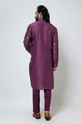 Plum silk kurta pajama