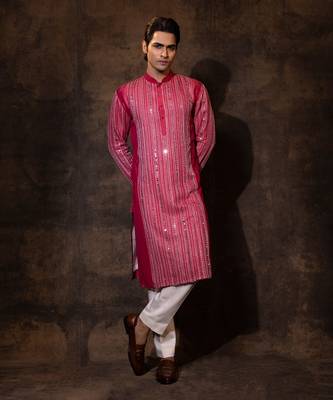 Red silk kurta pajama 1