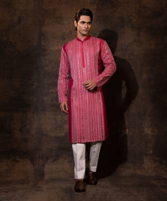 Red silk kurta pajama 2
