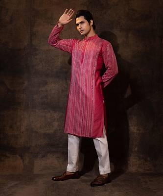Red silk kurta pajama 3