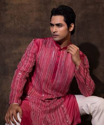 Red silk kurta pajama 4