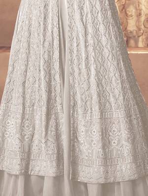 White Georgette Heavy Embroidered Lehenga Kameez 3