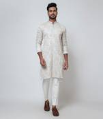 Grey linen satin kurta pajama