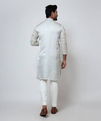 Grey linen satin kurta pajama 5