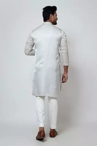 Grey linen satin kurta pajama
