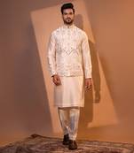 Blush pink chanderi silk nehru jacket set