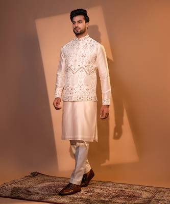 Blush pink chanderi silk nehru jacket set 3