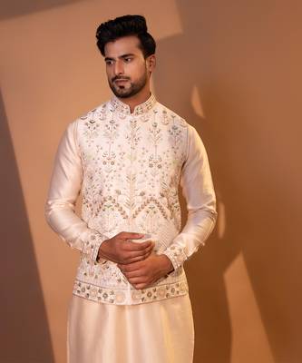 Blush pink chanderi silk nehru jacket set 4