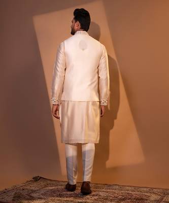 Blush pink chanderi silk nehru jacket set 5