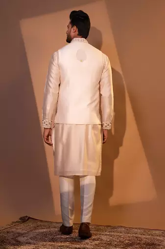 Blush pink chanderi silk nehru jacket set