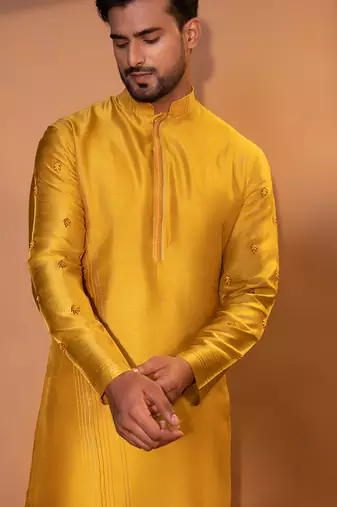 Mustard yellow silk kurta pajama