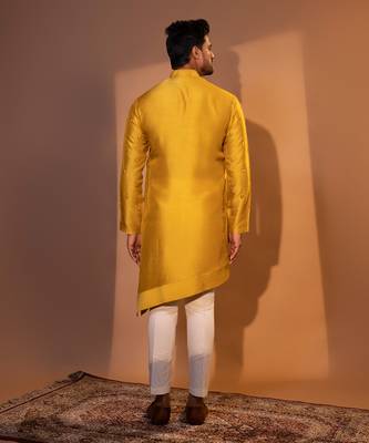 Mustard yellow silk kurta pajama 5