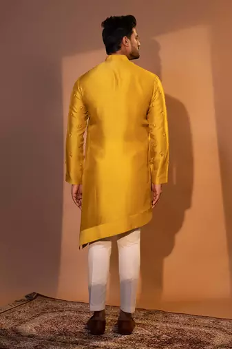 Mustard yellow silk kurta pajama