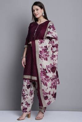 Classiques Polyester Floral Printed Wine Salwar Suit 3