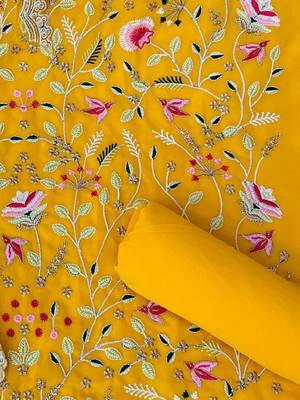 Yellow georgette embroidered punjabi suits semi stitched 3