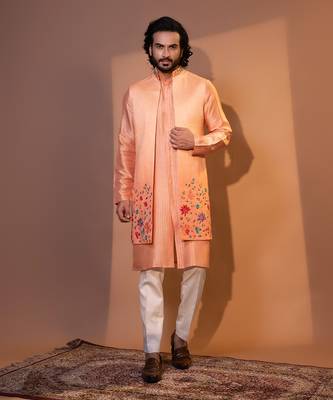 Ombre peach nehru jacket set 1
