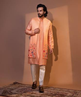 Ombre peach nehru jacket set 2