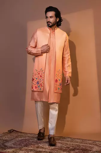 Ombre peach nehru jacket set
