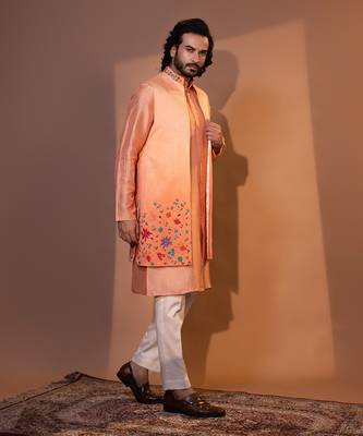Ombre peach nehru jacket set 3