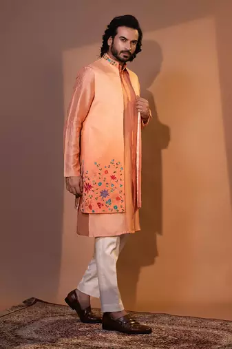 Ombre peach nehru jacket set