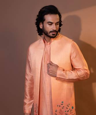Ombre peach nehru jacket set 4