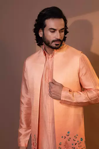 Ombre peach nehru jacket set