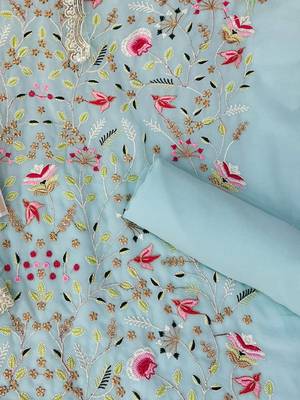 Aqua Blue Embroidered Georgette Punjabi Suit with Net Dupatta 3