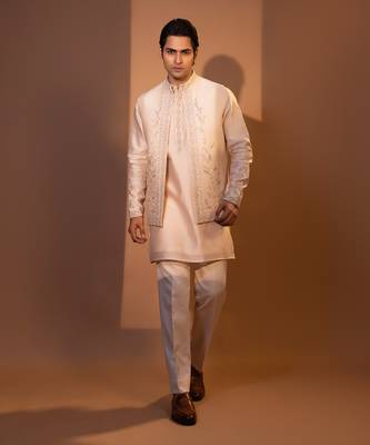 Blush pink nehru jacket set 1