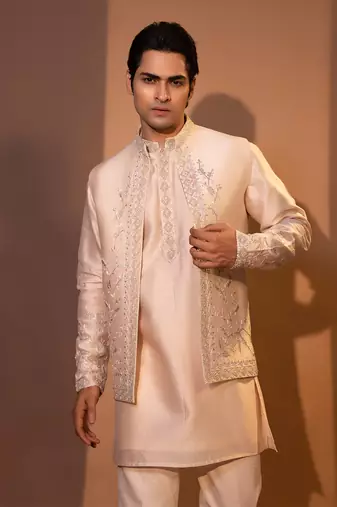Blush pink nehru jacket set