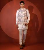 White satin nehru jacket set