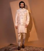 Blush pink silk nehru jacket set