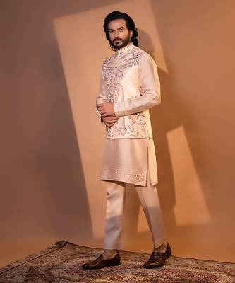 Blush pink silk nehru jacket set 3