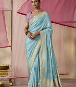 Aqua Blue Weaving Viscose Floral Printed Classic Saree