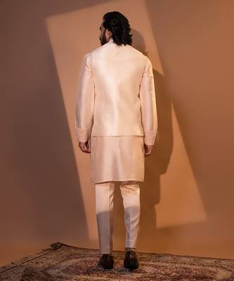 Blush pink silk nehru jacket set 5