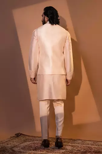 Blush pink silk nehru jacket set