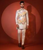 Green chanderi nehru jacket set