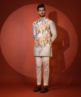 Green chanderi nehru jacket set 2