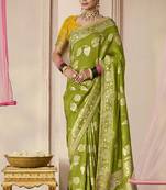 Viscose Weaving Floral Printed Contemporary Saree In Green
