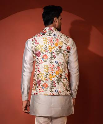Green chanderi nehru jacket set 5